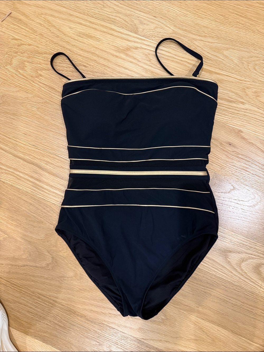 Black One-Piece Swim with Gold Trim - Women's Swim